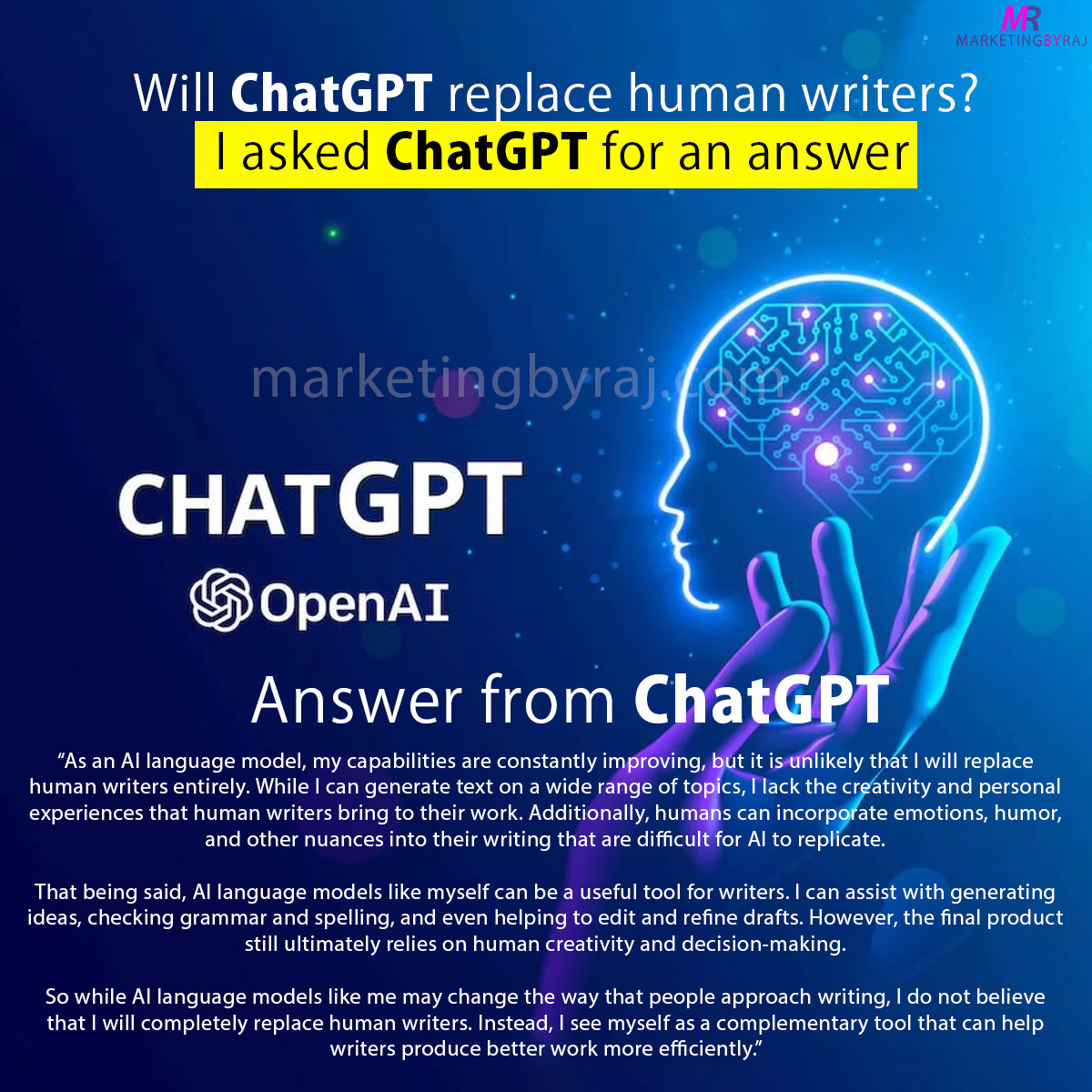 Rajesh Kumar, a well-known Influencer, Photographer, & Digital Marketer inquired ChatGPT if it could supplant human writers