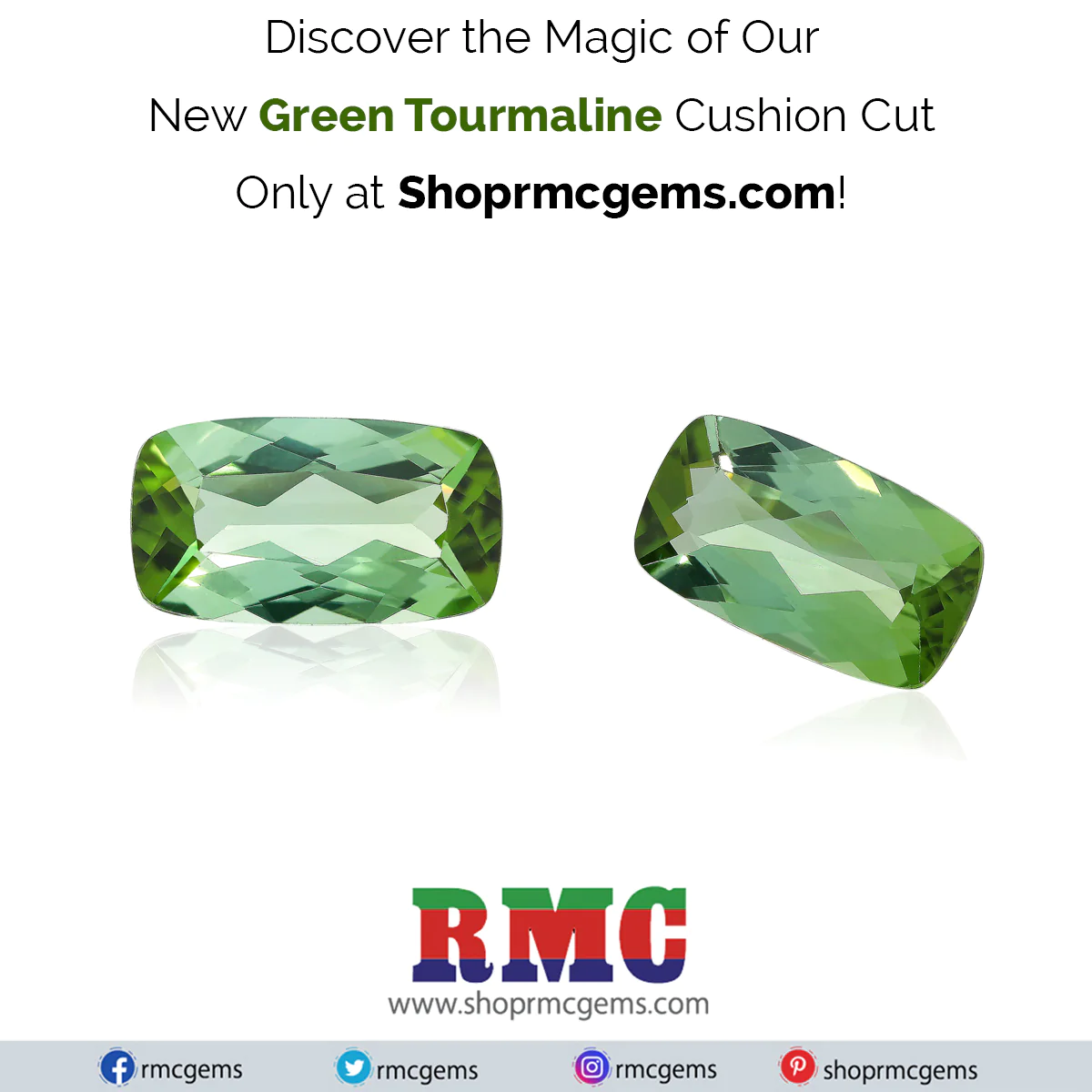 Experience the mesmerizing allure of the newest Green Tourmaline Cushion Cut from RMC – available exclusively at Shoprmcgems!
